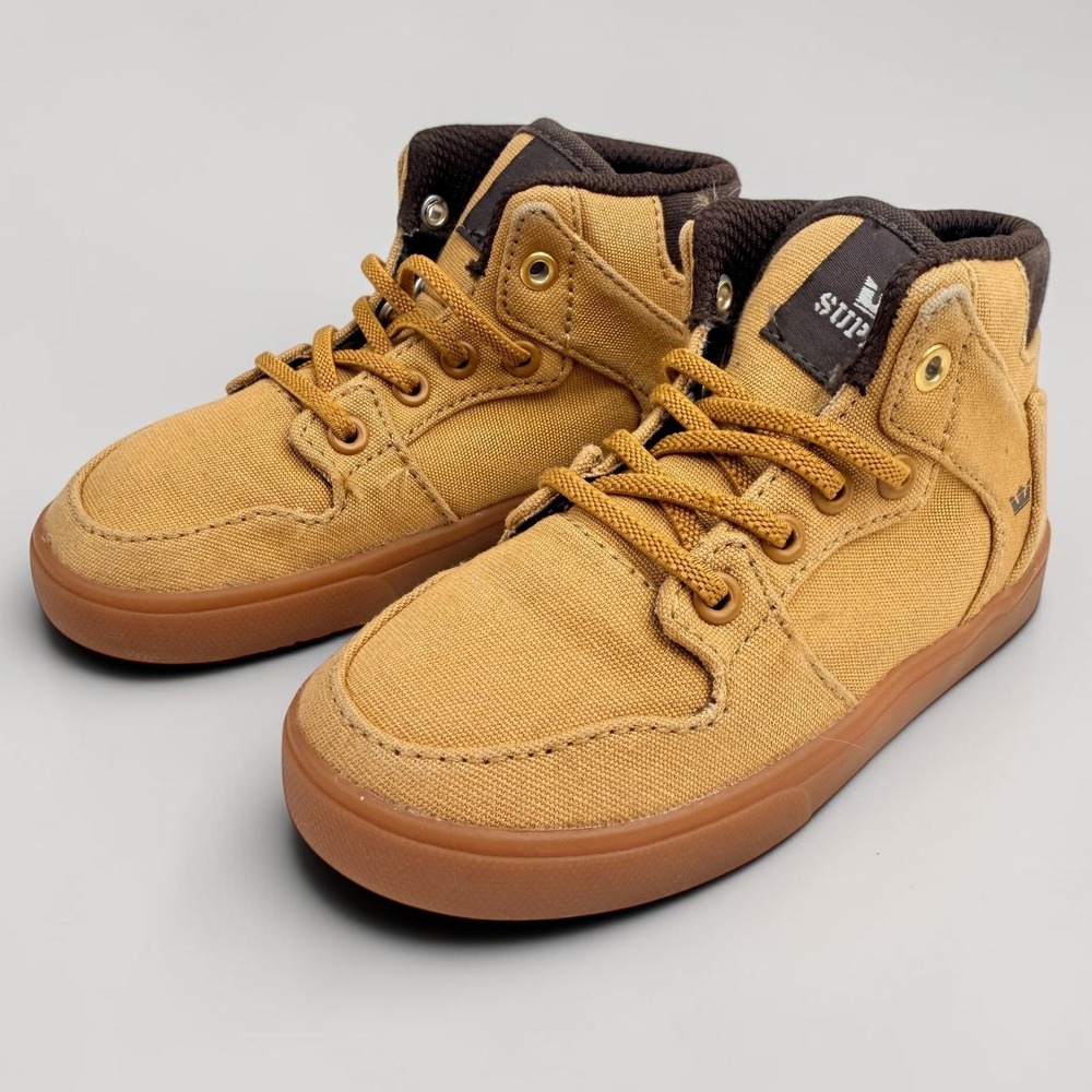 Supra Vaider Infant Mustard Yellow Brown Canvas Mid Top Shoes 7C 28201-714